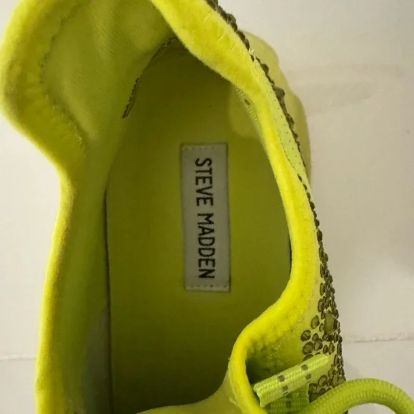 Steve Madden MAXIMA Lace Up Rhinestone Neon Green Chunky Heel Sneakers Size 8 - Picture 12 of 14